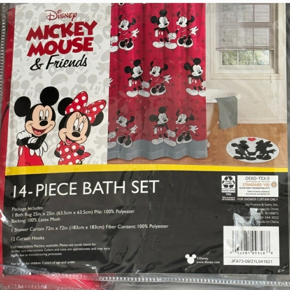 Disney Mickey Mouse & Friends Red and Black Shower Curtain Set - Picture 2 of 3
